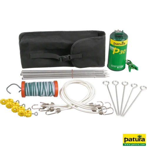 Paardrijderset, tas met P30 , aluminium palen, 40 m Lint,