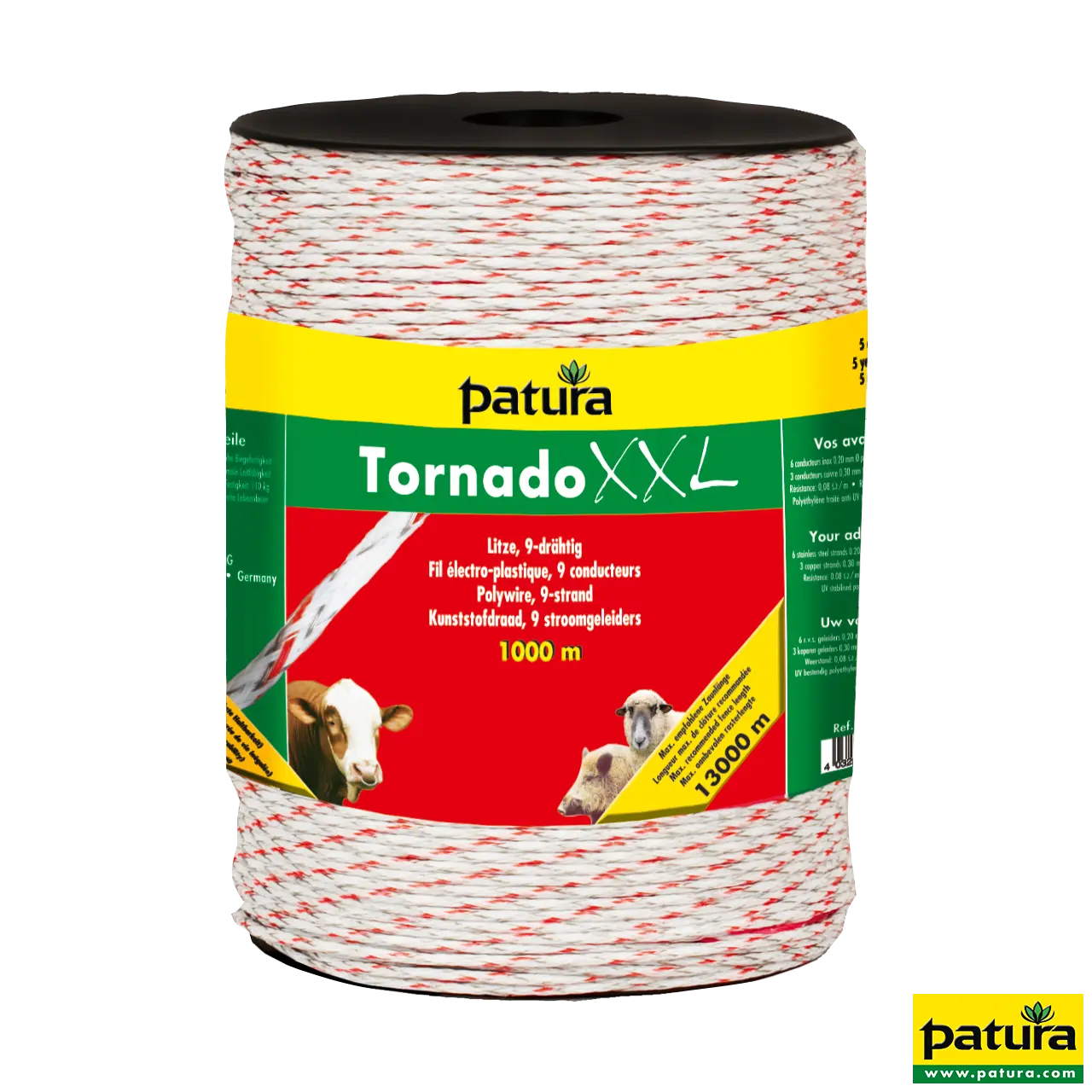 Tornado XXL kunststofdraad, 1000 m rol gevl. kunststofdraad, wit-rood 6 r.v.s.